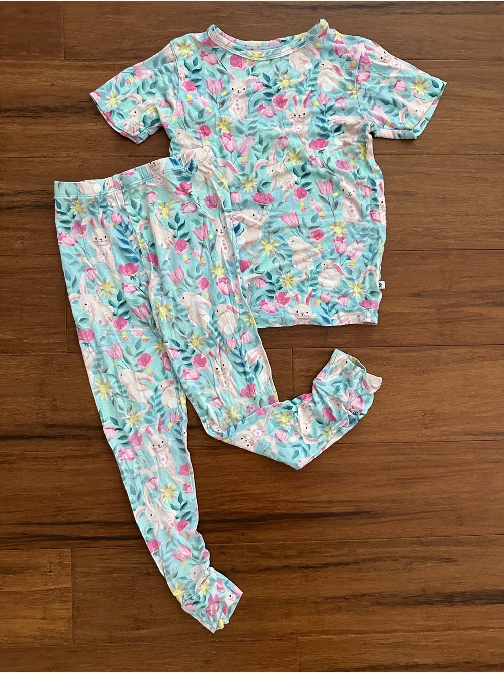 Birdie Bean Bamboo Bunny & Floral Pajama Set in Teal, Pink &
